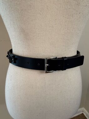 Sangiorgio black floral genuine leather belt silver buckle SZ SM